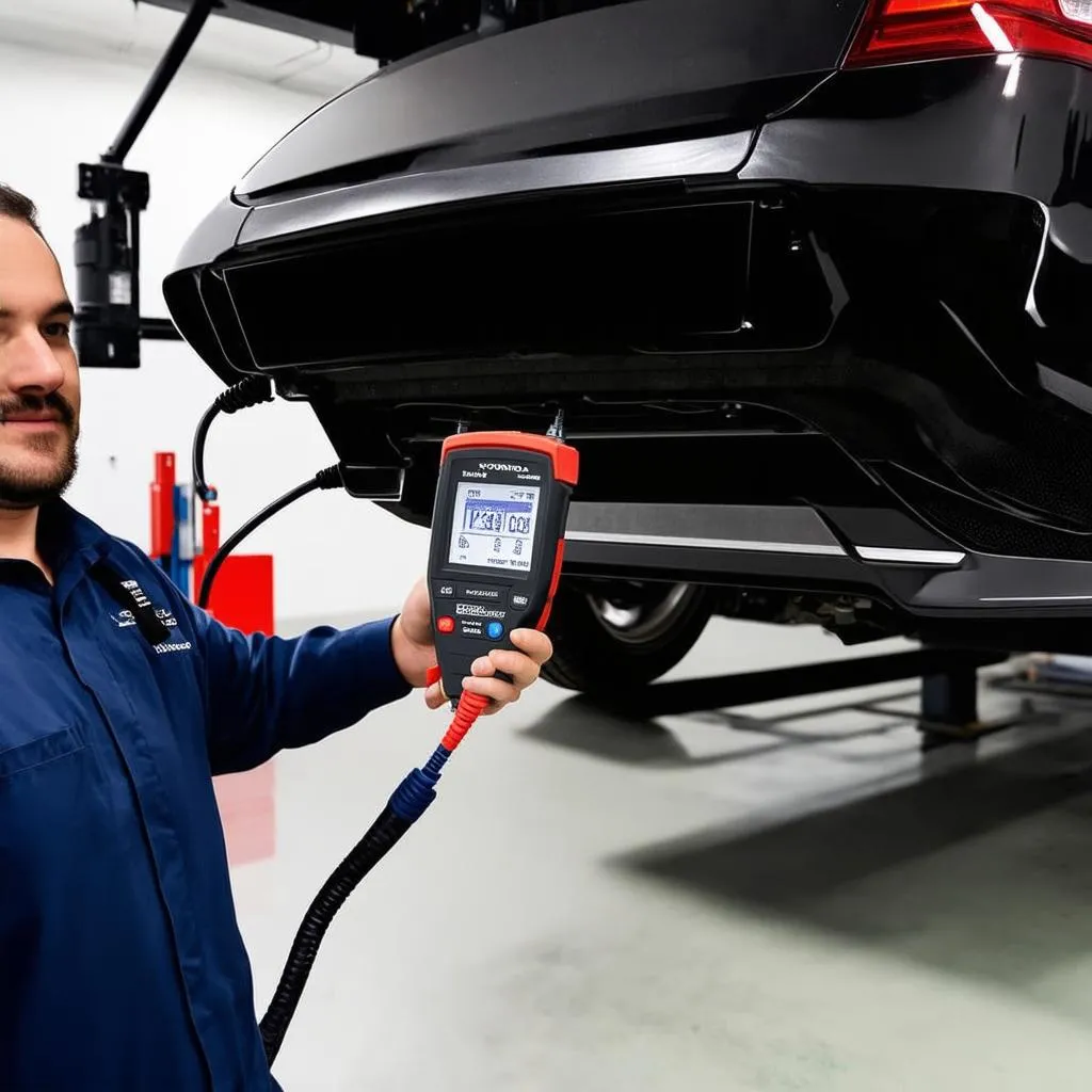 Mechanic using a scanner